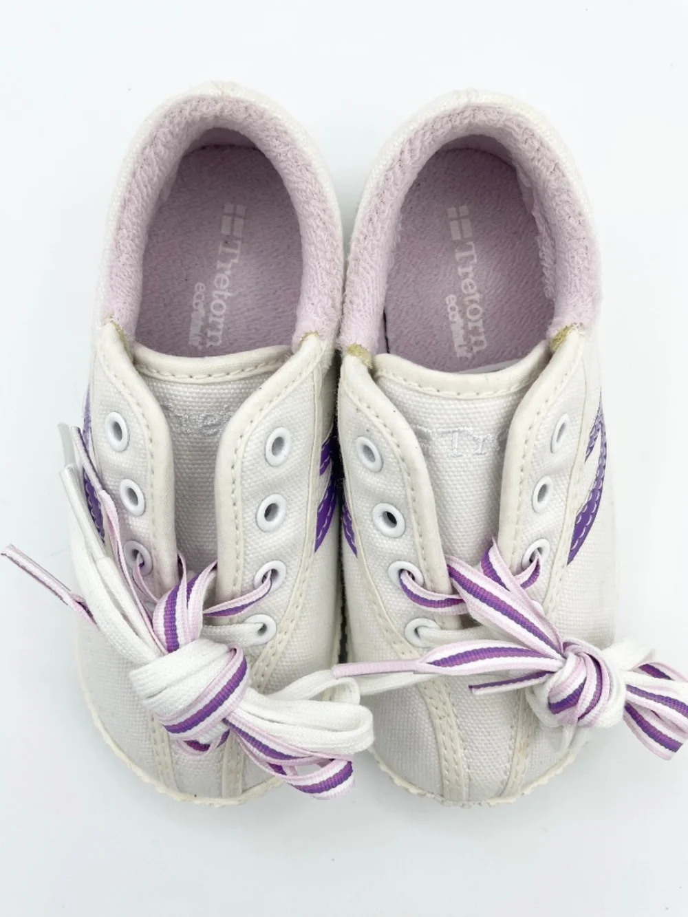 Tretorn girls white/purple canvas sneakers Size 8